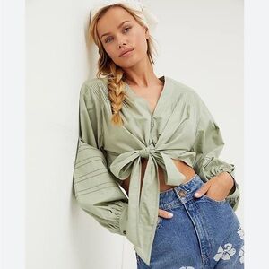 Free People Green Gigi Tie Front Crop Top
